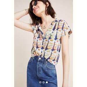 ANTHROPOLOGIE Colloquial Short-Sleeved Buttondown Sz L